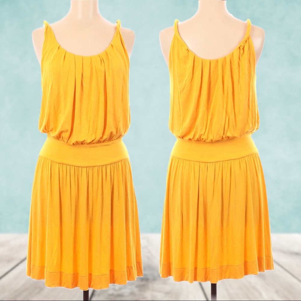 Ruched Drop-Waist Yellow Dress